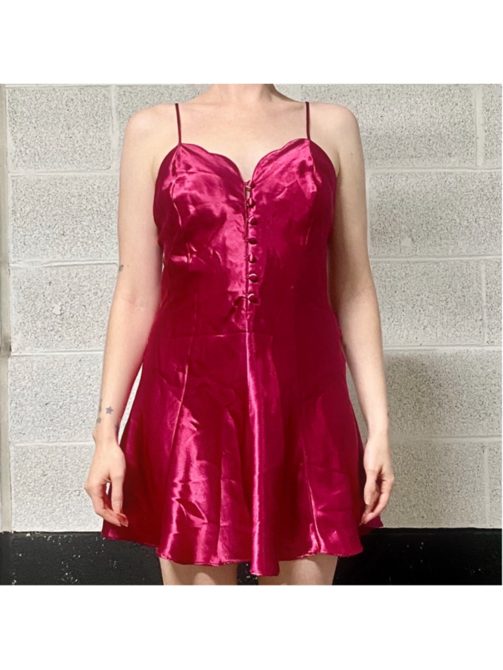 Vintage La Senza Button Front A-Line Mini Slip Dress with Adjustable Straps